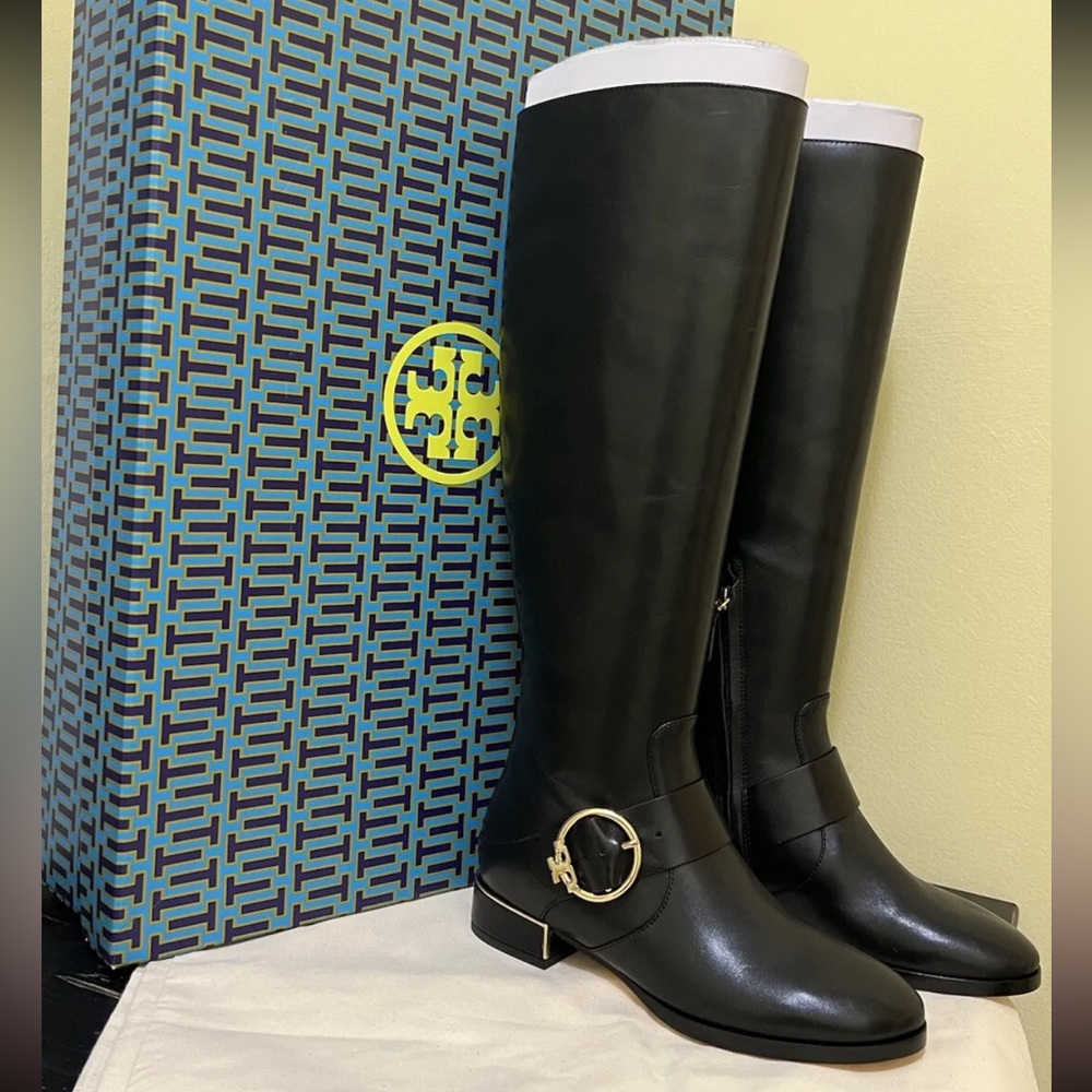 Tory Burch Leather Silver Detail Riding Boots